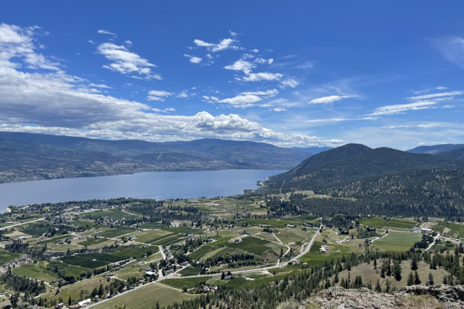 Aerial views of Summerland valley and Okanagan lake from Giants Head Trail.
